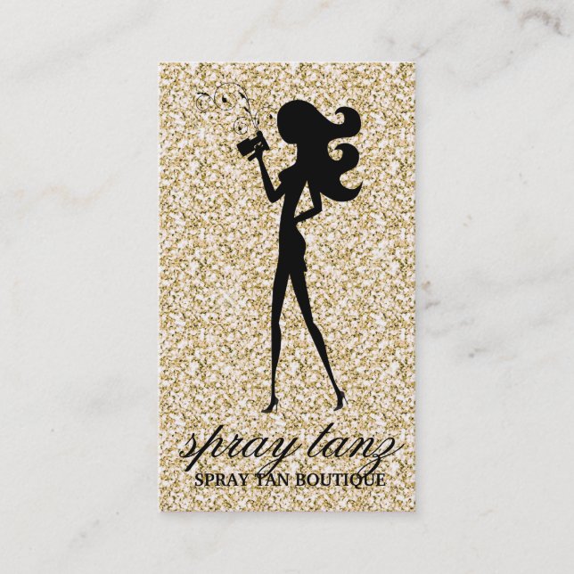 311 Spray Tan Fashionista Silhouette Gold Sparkle Business Card (Front)