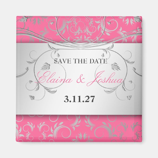 311-SSilver Divine | Luscious Pink Save the Date Magnet (Front)