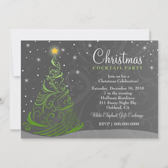 311 Starry Night Christmas Invite Gray (Front)