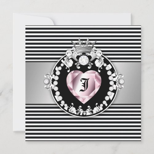 311_Striped Queen of Hearts Sweet 16 Invitation