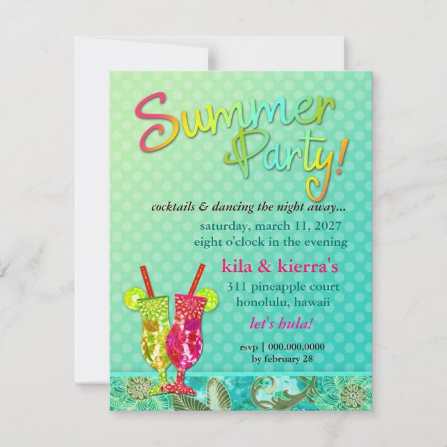 311 Summer Party Cocktails Turquoise Invitation (Front)
