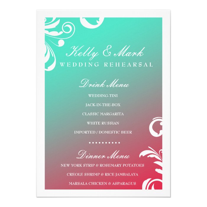 311 Swanky Swirl Dinner Menu Turquiose Dream Invitations