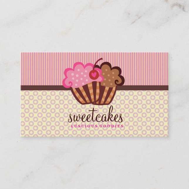 311 Sweet Cakes Cupcake Dots n Stripes Business Card (Front)