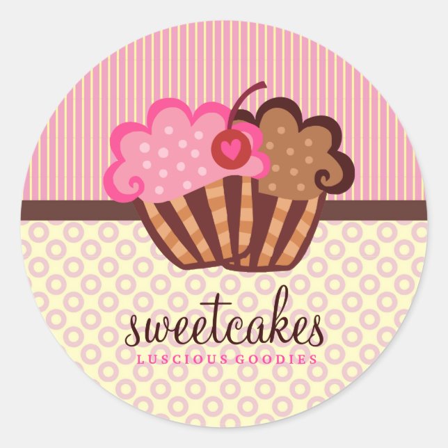 311 Sweet Cakes Cupcake Dots n Stripes Classic Round Sticker (Front)