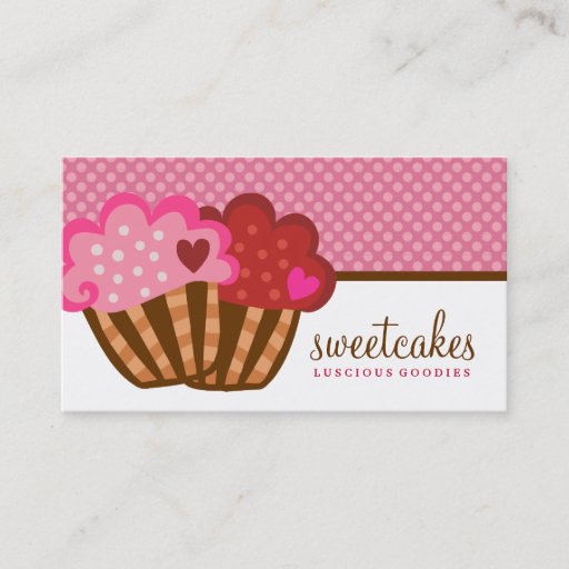 Customizable 311 Sweet Cakes Cupcake Two Hearts Business Card Template