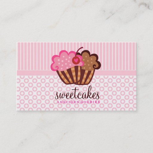 Customizable 311 Sweet Cakes Cupcakes Dots n Stripes Light Pink Business Card Templates