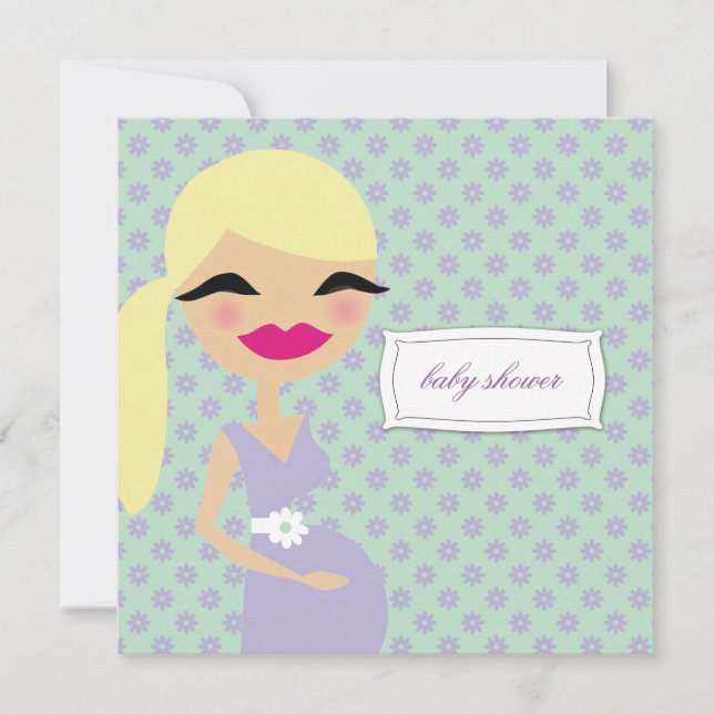 311-Sweet Pregnant Mommy Floral - Blonde Invitation (Front)