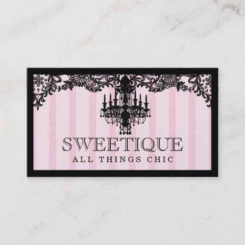 311 Sweetique Pink Stripes &amp; Lace Chandelier Business Card