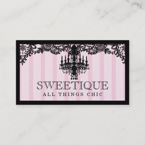 Customizable 311 Sweetique Pink Stripes &amp; Lace Chandelier Business Card