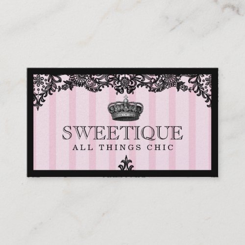 311 Sweetique Pink Stripes &amp; Lace Shimmer Paper Business Card Template