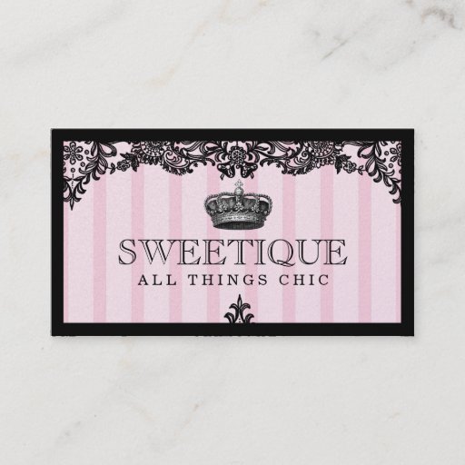 Customizable 311 Sweetique Pink Stripes &amp; Lace Shimmer Paper Business Card Template