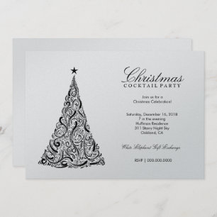 311 Swirly Christmas Tree   SilverMetallic Invitation