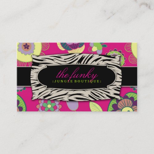 311-The Funky Jungle | Pink Flowers Business Card Template