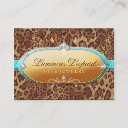 Customizable 311 The Luminous Leopard Turquoise Trim Business Card Template