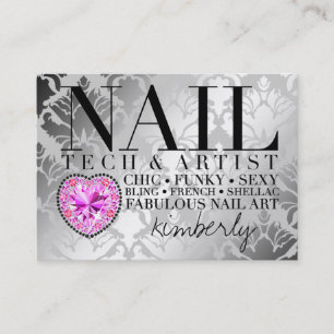 311 Tres Chic Damask Nail Tech Diamond Heart Appointment Card