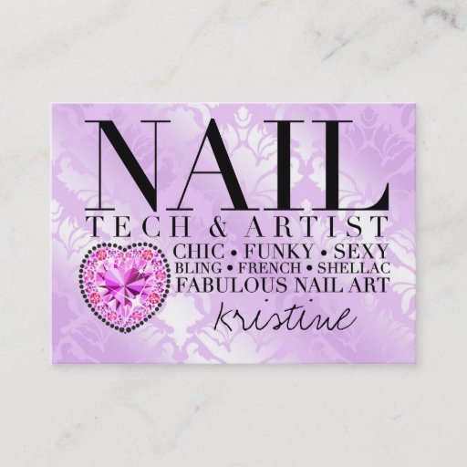 Customizable 311 Tres Chic Damask Nail Tech Diamond Heart Business Cards