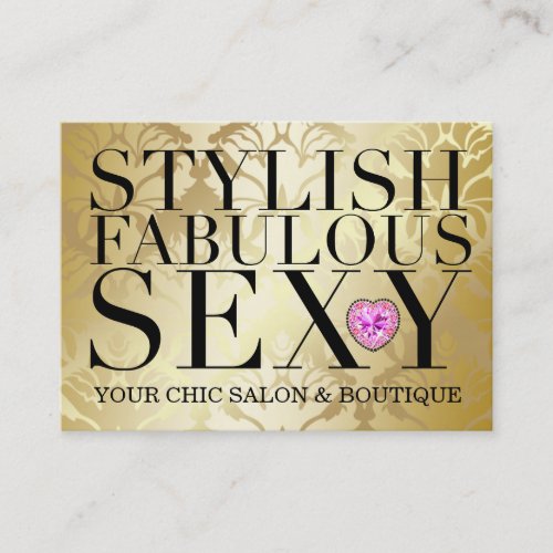 311 Tres Chic Diamond Heart Gold Damask Business Card Templates