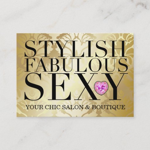 Customizable 311 Tres Chic Diamond Heart Gold Damask Business Card Templates