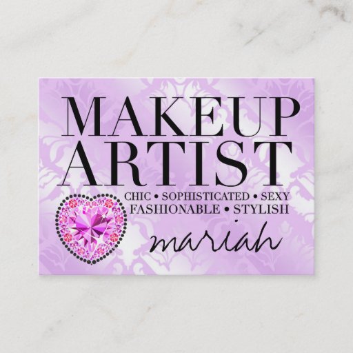 Customizable 311 Tres Chic Makeup Artist Damask Diamond Heart Business Card Templates