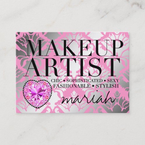 311 Tres Chic Makeup Artist  Damask Diamond Heart Business Card