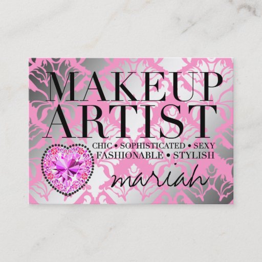 Customizable 311 Tres Chic Makeup Artist  Damask Diamond Heart Business Card