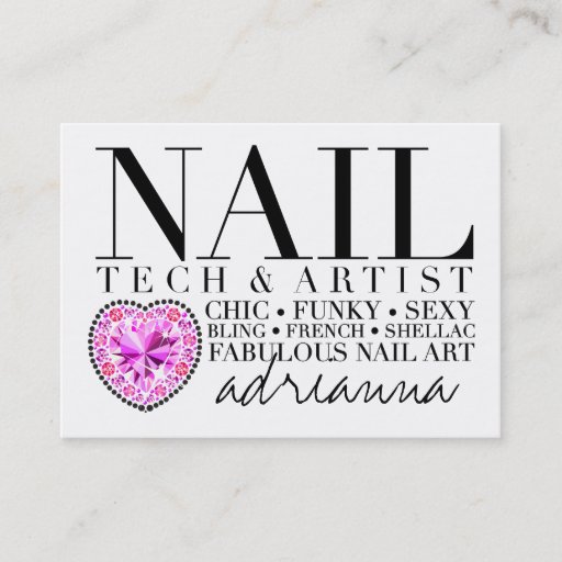 Customizable 311 Tres Chic Nail Tech Diamond Heart Business Cards