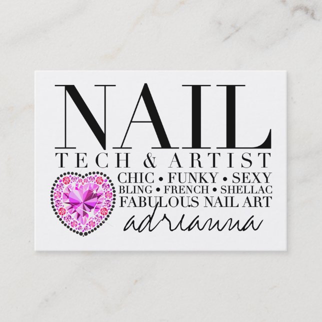 311 Tres Chic Nail Tech Diamond Heart Business Card (Front)
