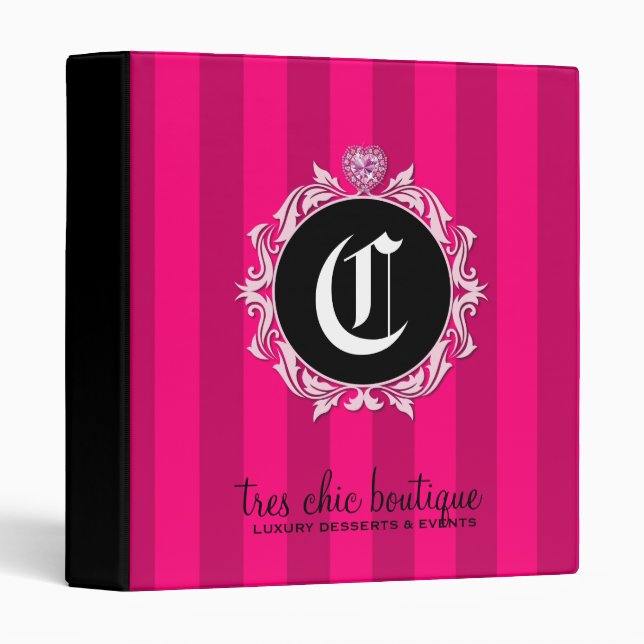 311 Tres Chic Pink Stripes 3 Ring Binder (Front/Spine)