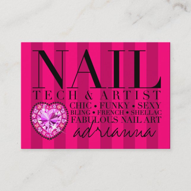 311 Tres Chic Pink Stripes Nail Tech Business Card (Front)