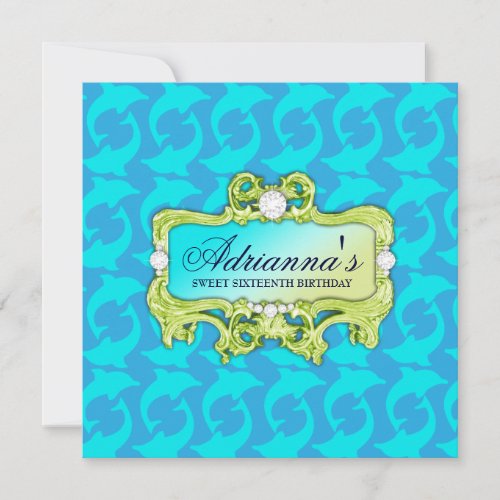 311 Tropical Glam Crazy Aqua Dolphin Invite