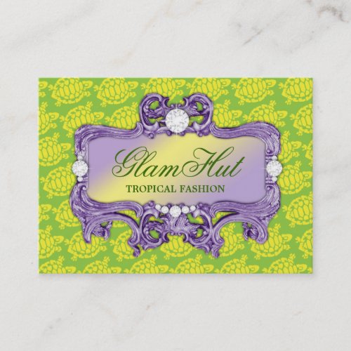 311 Tropical Green Glam Sea Turtle Print Business Card Template
