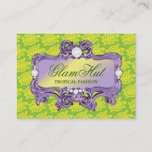 Customizable 311 Tropical Green Glam Sea Turtle Print Business Card Template