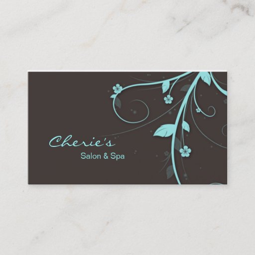 Customizable Turquoise blue brown Floral Swirls business card