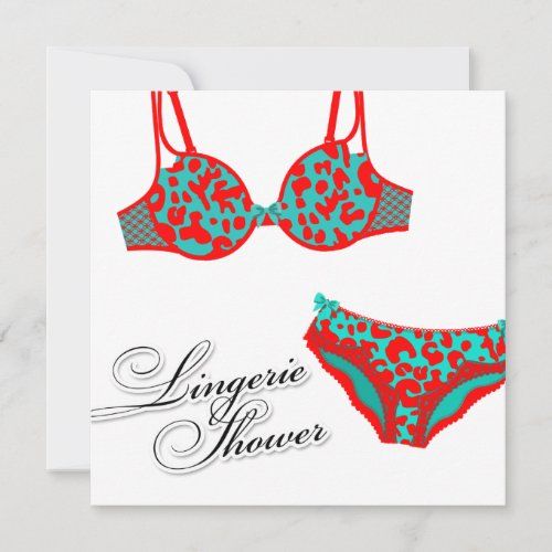 311-Turquoise Red Leopard Lingerie Set Invitations