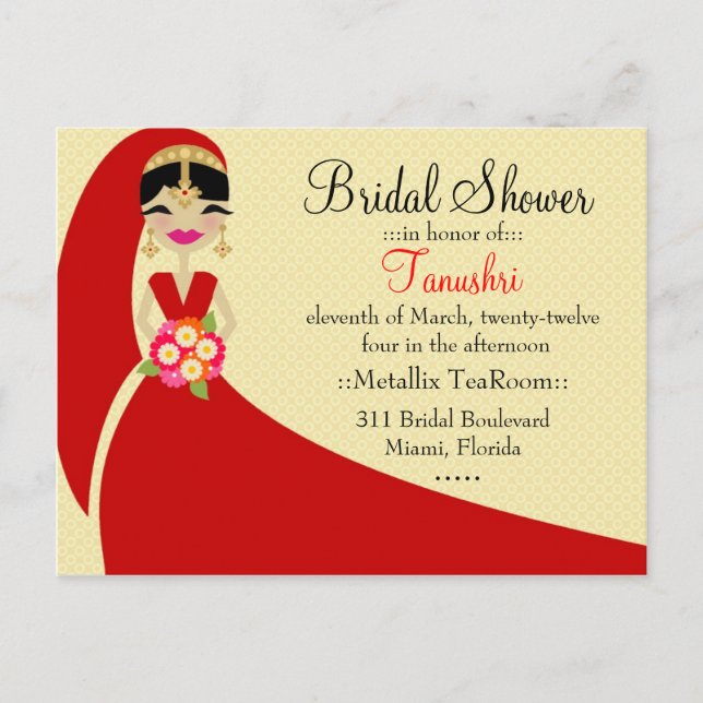 311 Updo Indian Bride Invitation Postcard (Front)