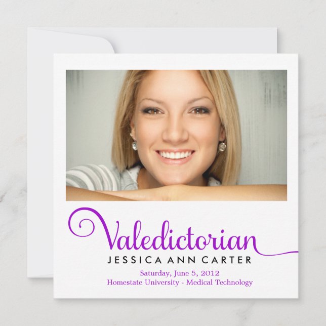 311 Valedictorian Royal Purple Graduation Announcement (Front)