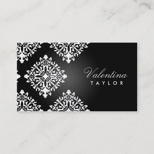 Customizable 311 Valentina Noir et Blanc Damask Business Cards