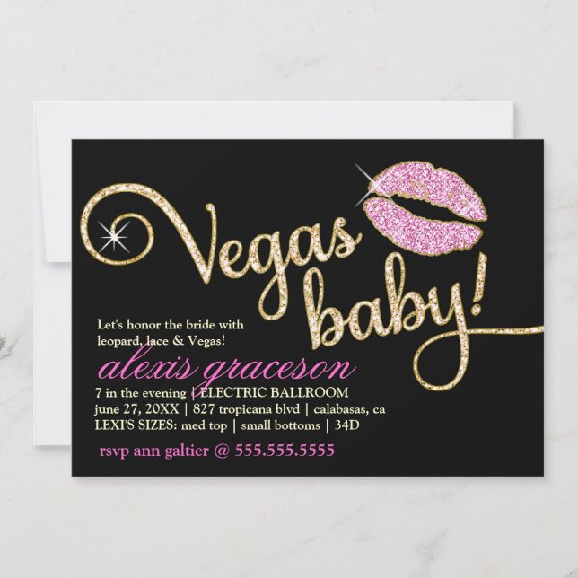 311 Vegas Baby Glitzy Kiss Metallic Invitation (Front)