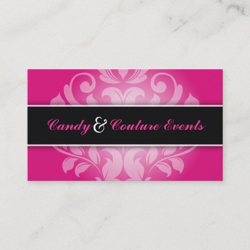 Customizable 311 Vincelette Damask Hot Pink Liquorice Business Card