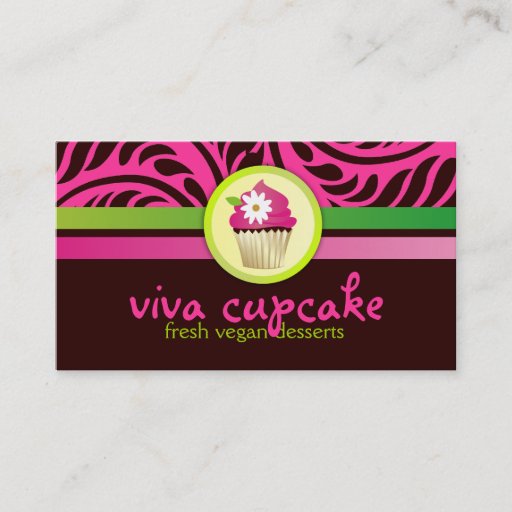 Customizable 311 Viva Cupcake Pink n Green Stripes Business Card