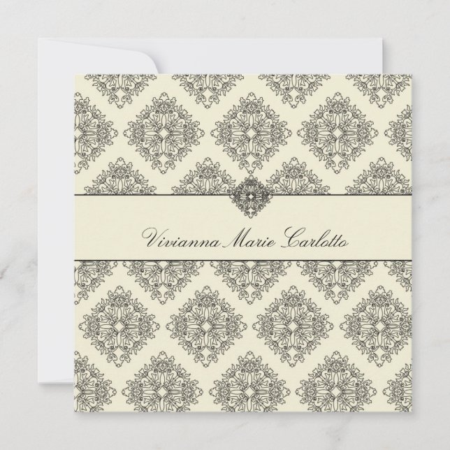 311-Vivianna Cream & Black Damask Invitation (Front)