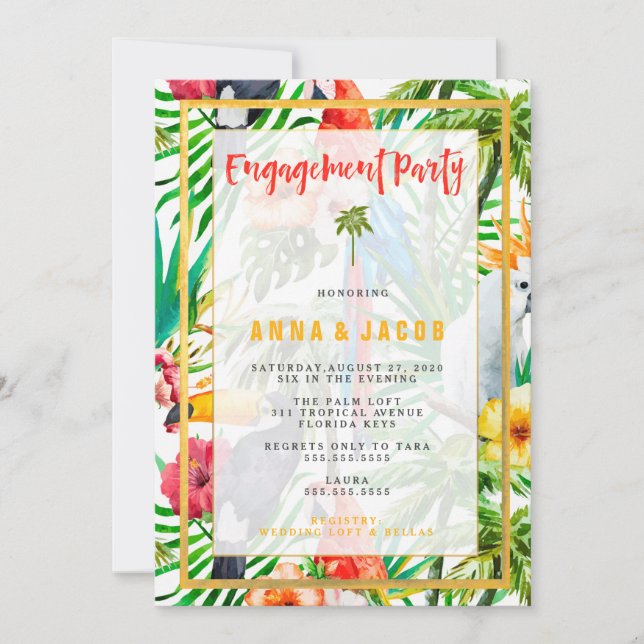 311 Watercolor Tropical Parrot Engagement Card (Front)