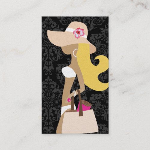 311 White Bikini Pink Floral Fashionista Blonde Business Card Template
