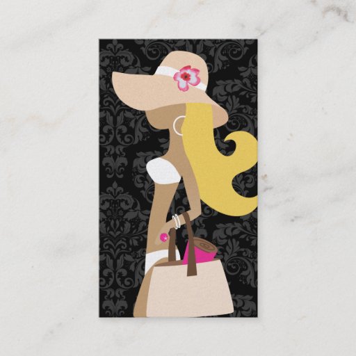 Customizable 311 White Bikini Pink Floral Fashionista Blonde Business Card Template