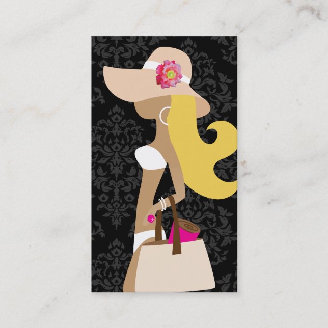 311 White Bikini Pink Floral Fashionista Blonde Business Card (Front)