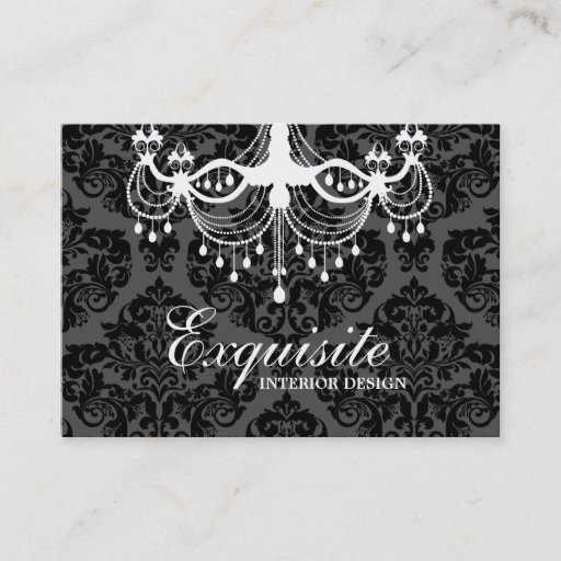 Customizable 311 White Chandelier Damask Business Card