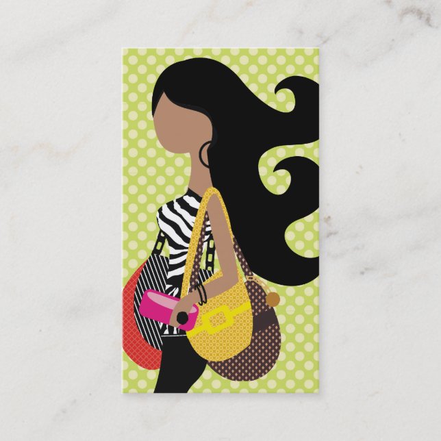 311 Zebra Fashionista Brunette Long Hair Business Card (Front)