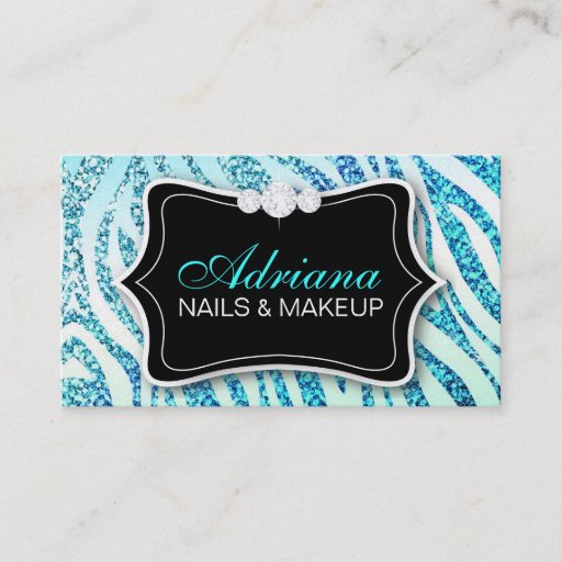 Customizable 311 Zebra Glitter Aqua Business Card
