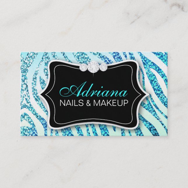 311 Zebra Glitter Aqua Business Card (Front)