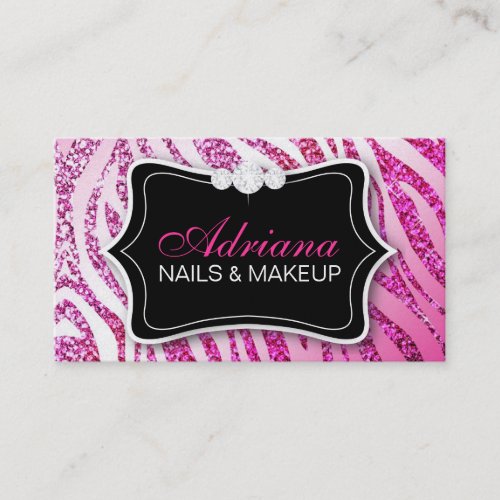311 Zebra Glitter Pink Business Card Templates